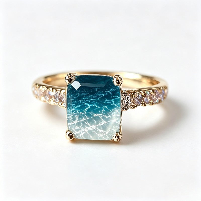 Blue Water Texture Square Ring