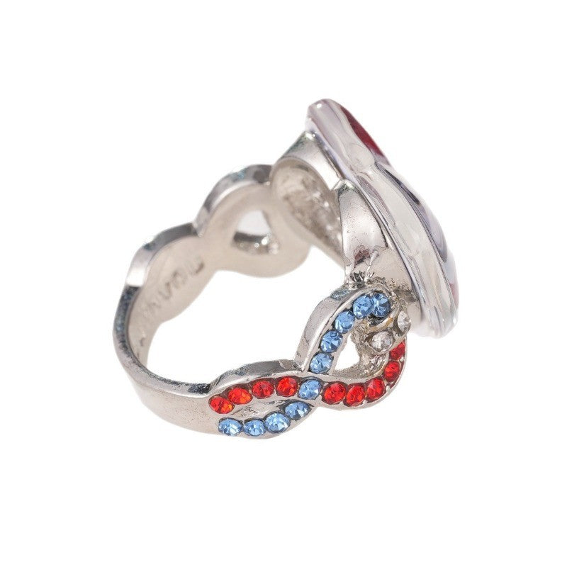 Patriotic Flag Heart & Crystal Ring