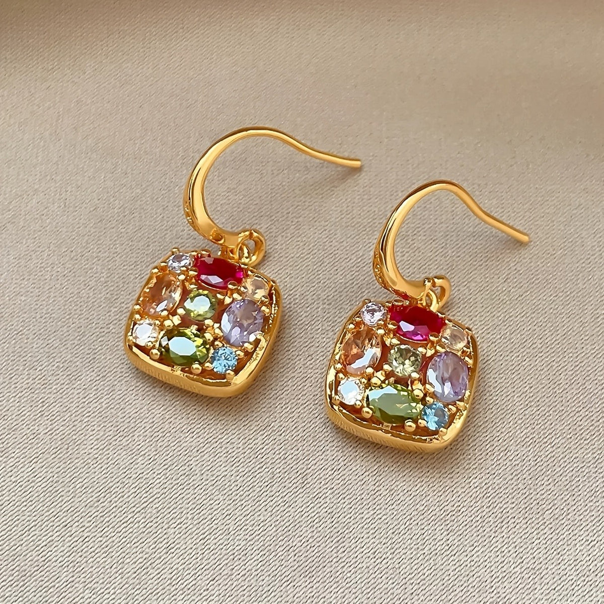 Multicolor Square Drop Earrings