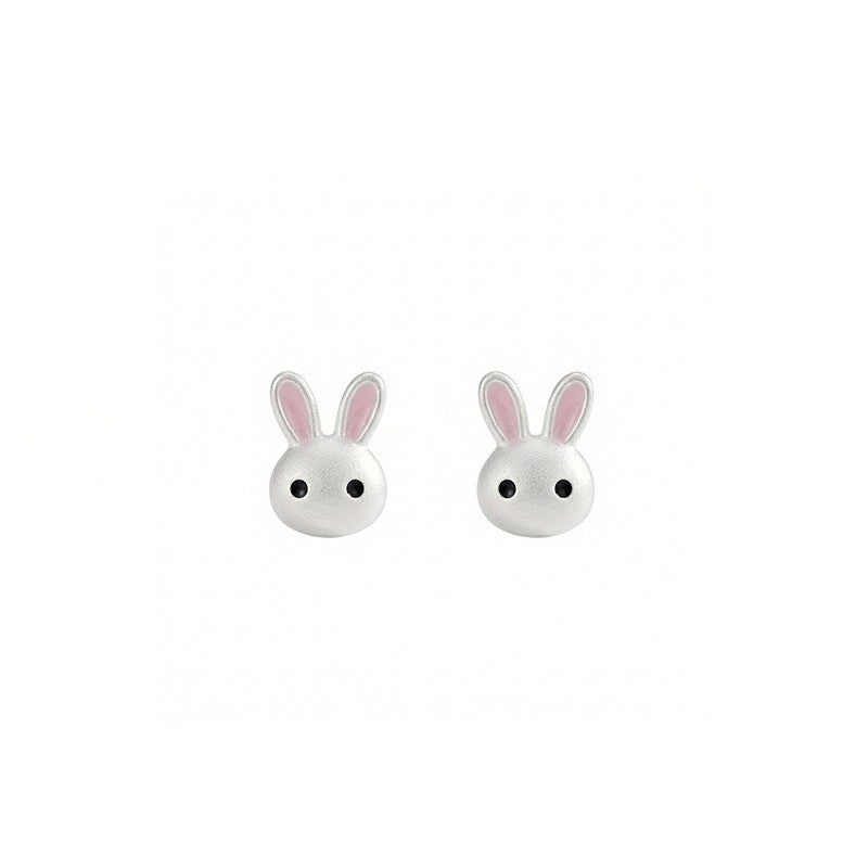 Silver Bunny Face Stud Earrings