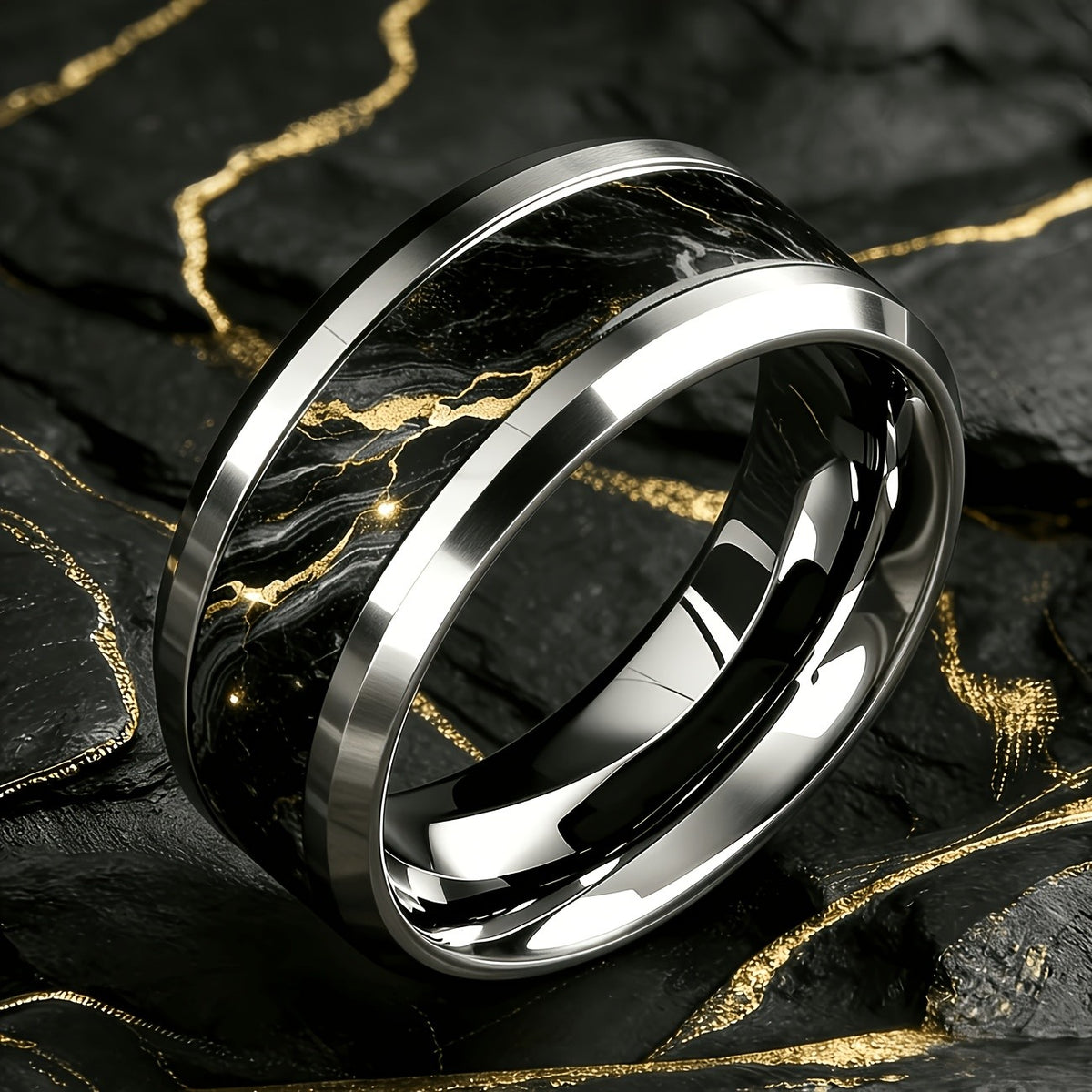 Black Marble Statement Ring