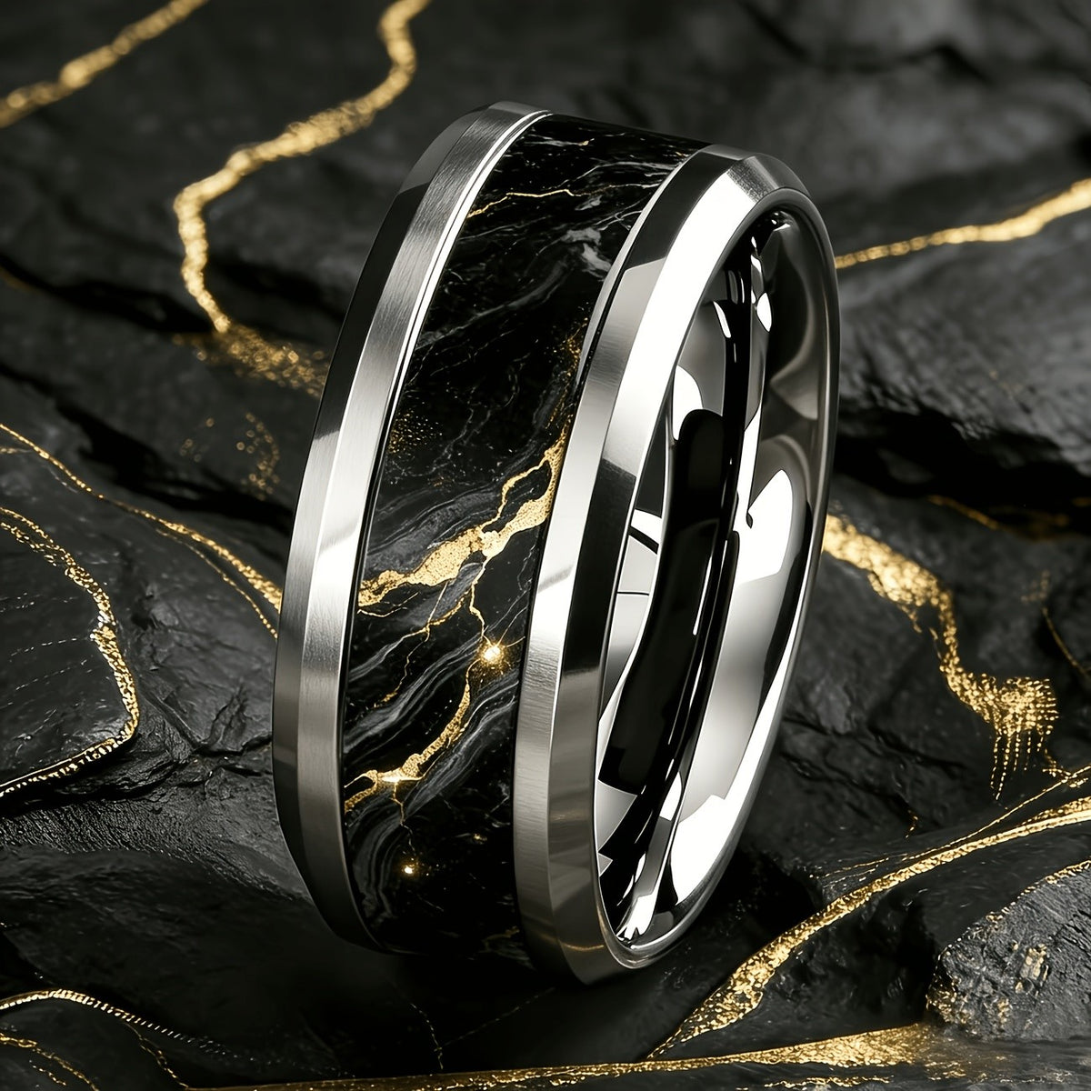 Black Marble Statement Ring