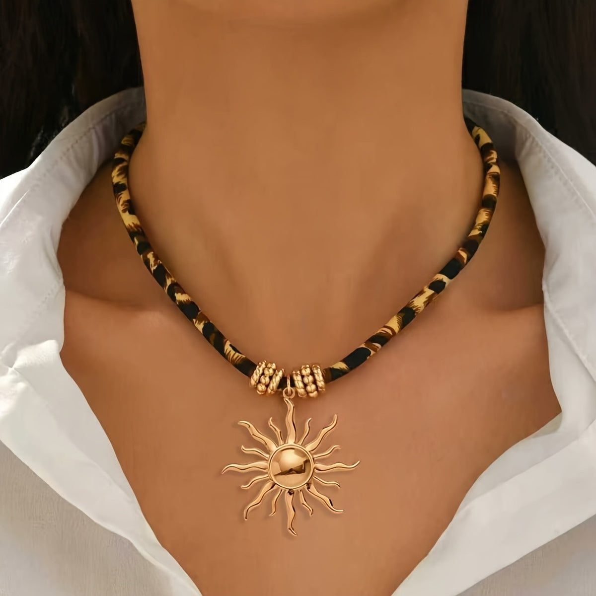 Leopard Print Sun Necklace