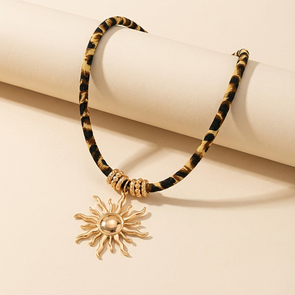Leopard Print Sun Necklace