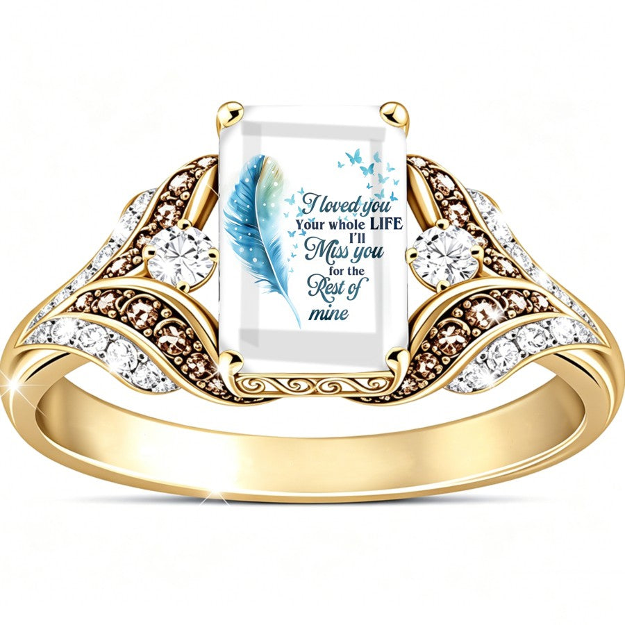 Blue Feather Quote Square Ring