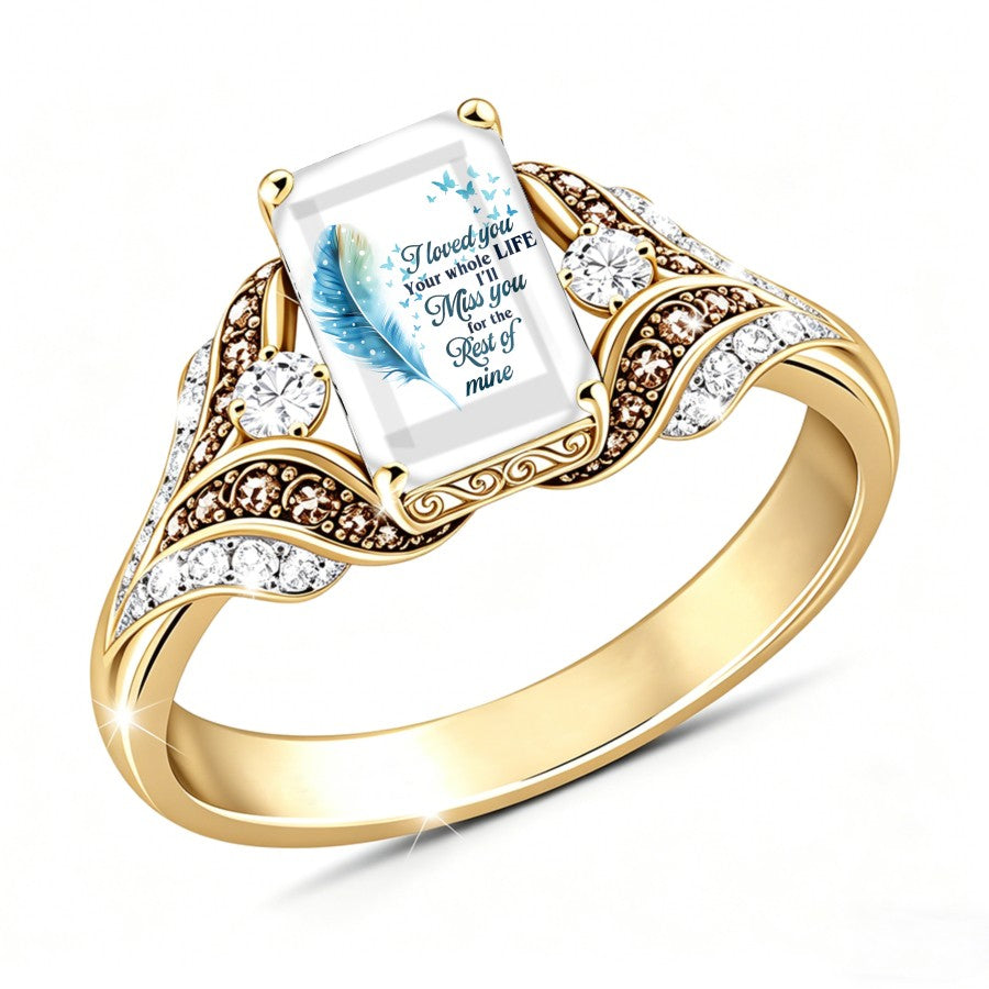 Blue Feather Quote Square Ring