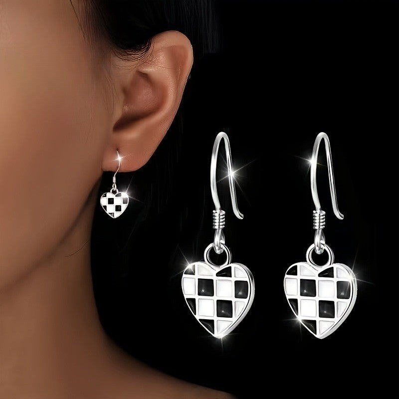 Checkerboard Heart Earrings