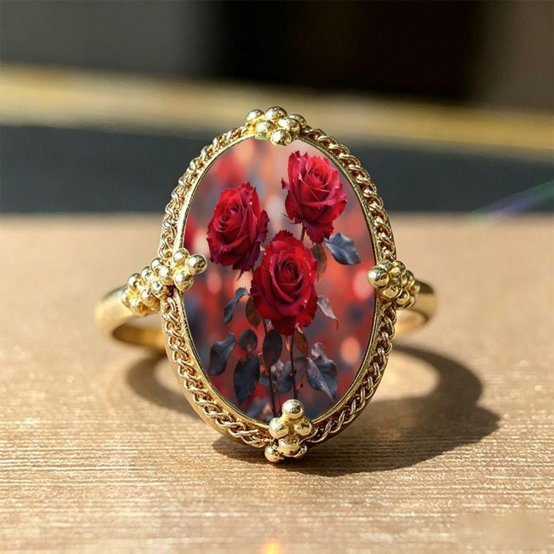 Red Rose Oval Ring