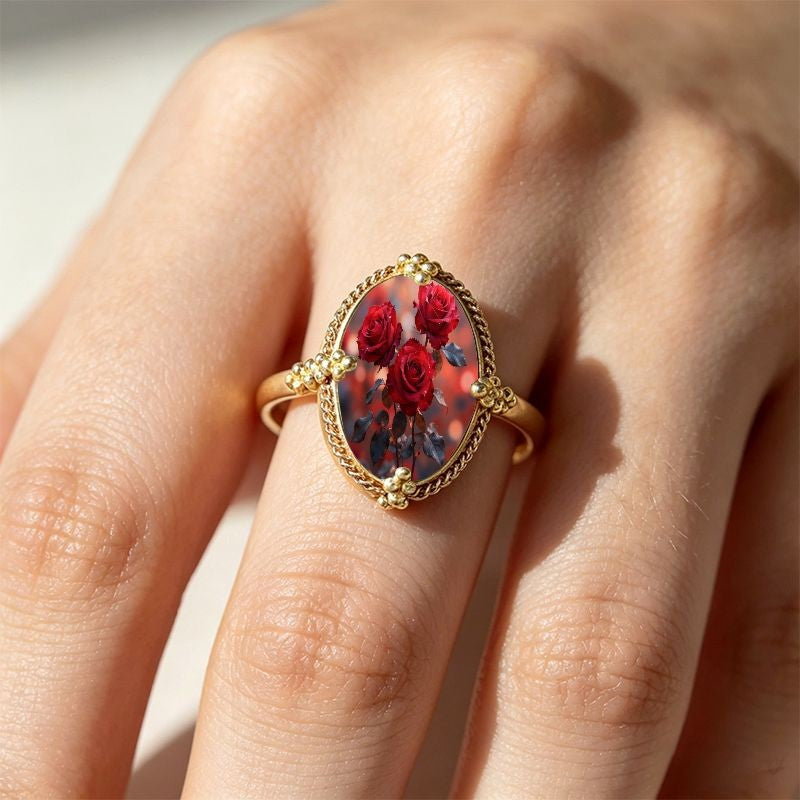 Red Rose Oval Ring