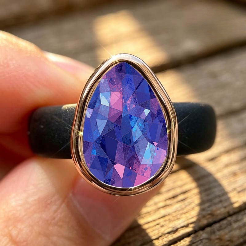 Iridescent Teardrop Glass Ring