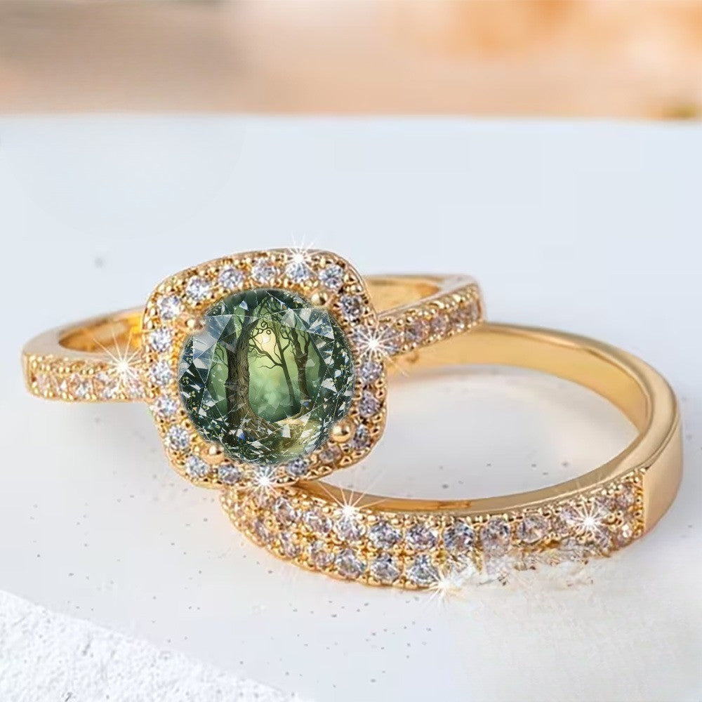 Green Forest Scene Ring Set
