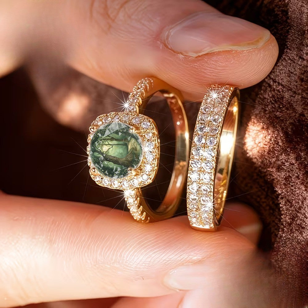 Green Forest Scene Ring Set