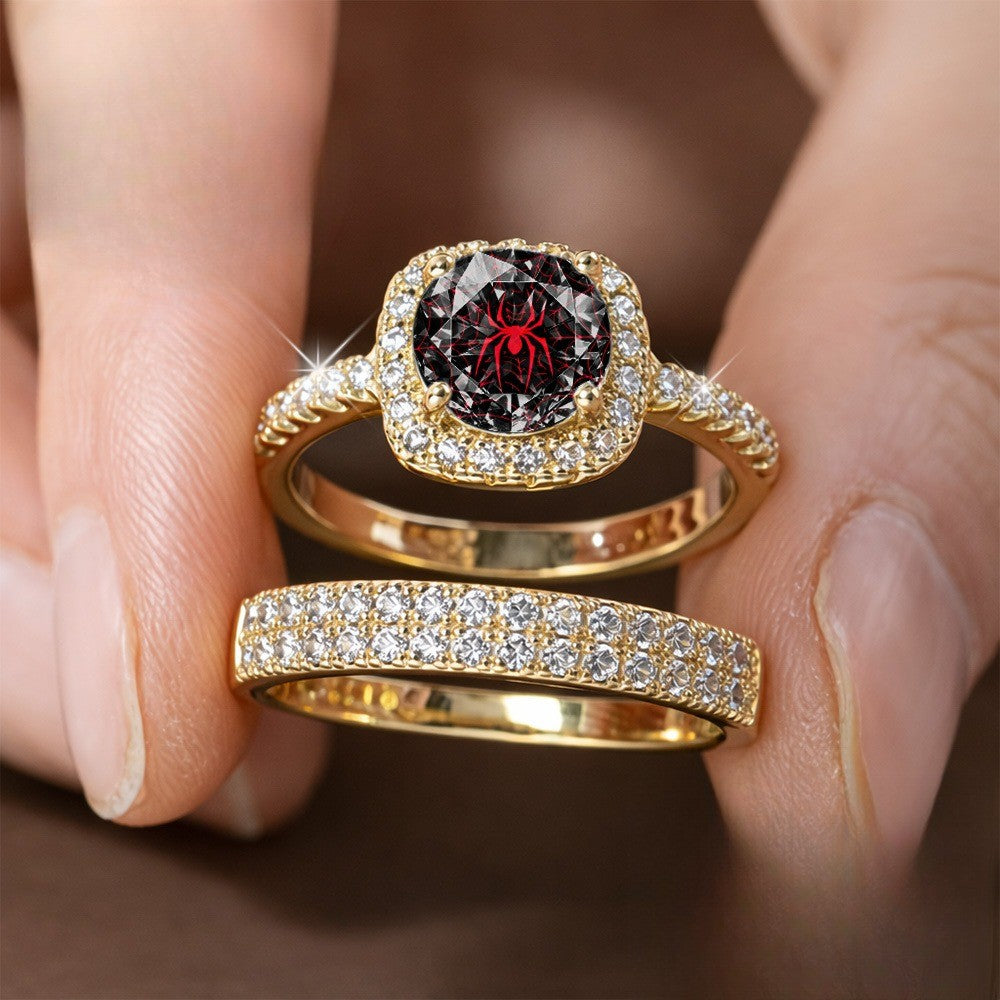 Red Spiderweb Square Ring Set