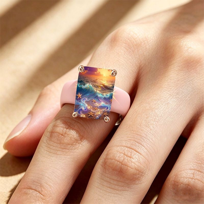 Ocean Sunset Square Ring