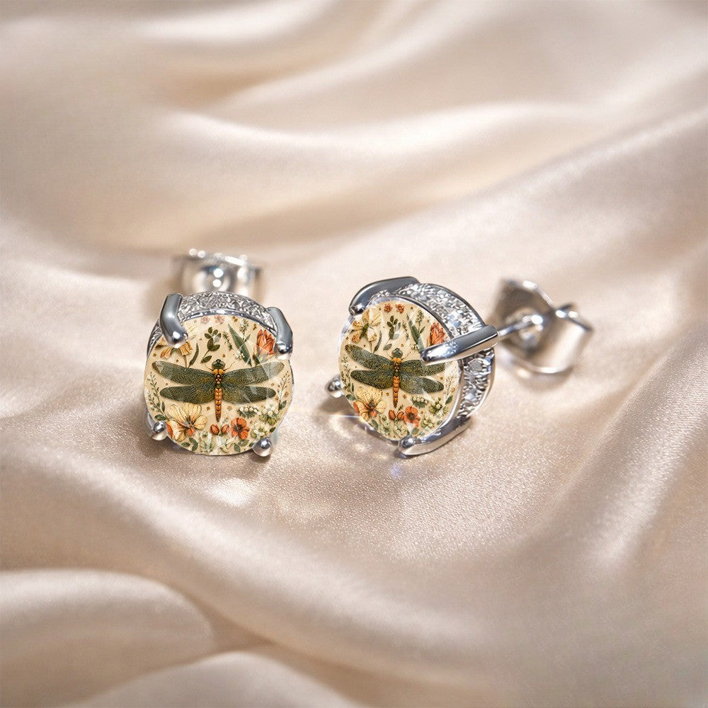 Dragonfly Botanical Glass Dome Stud Earrings