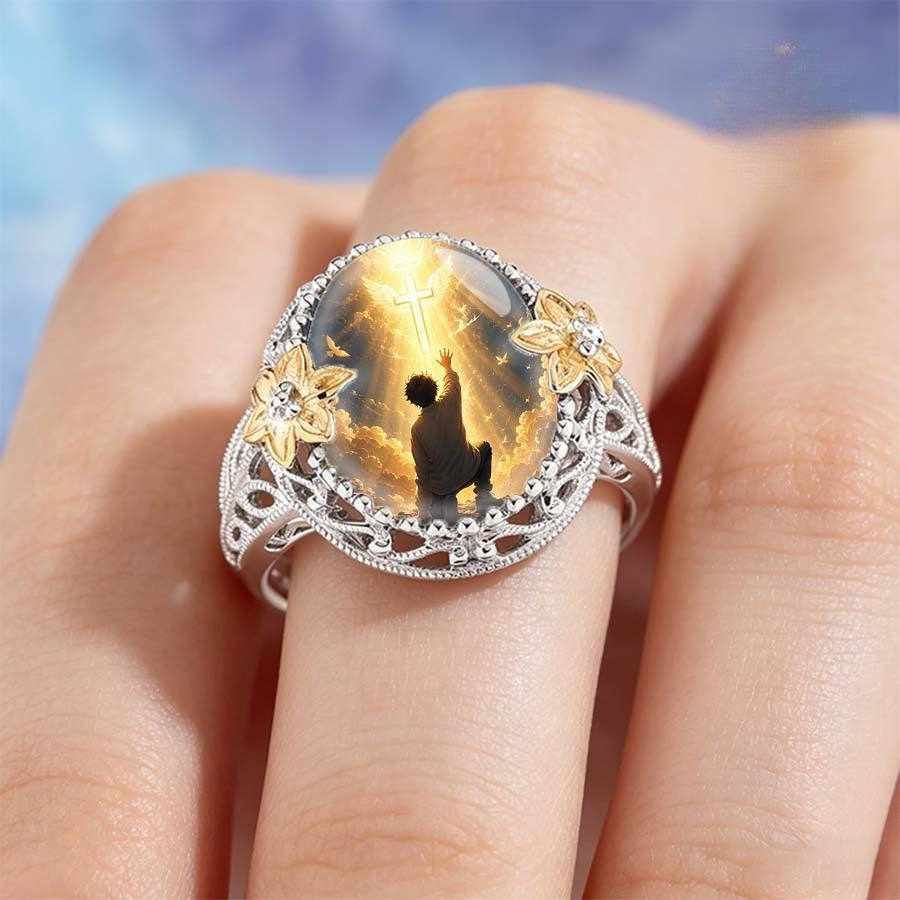 Praying Figure & Cross Ring