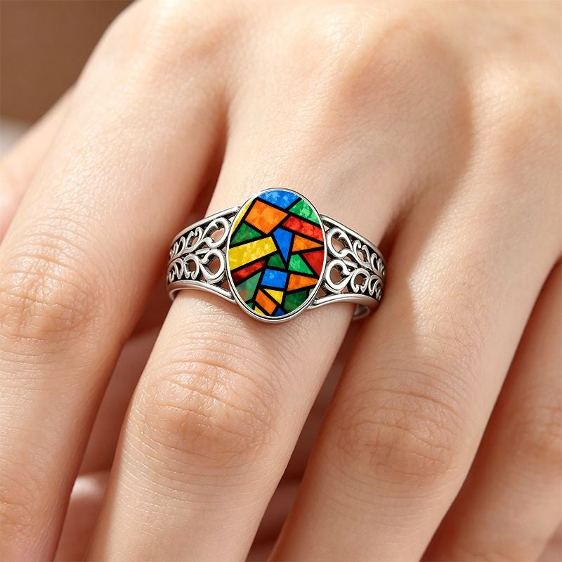 Colorful Geometric Filigree Ring