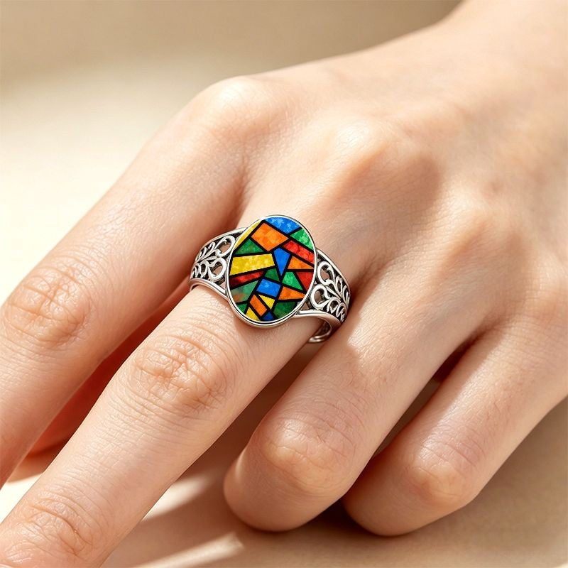 Colorful Geometric Filigree Ring