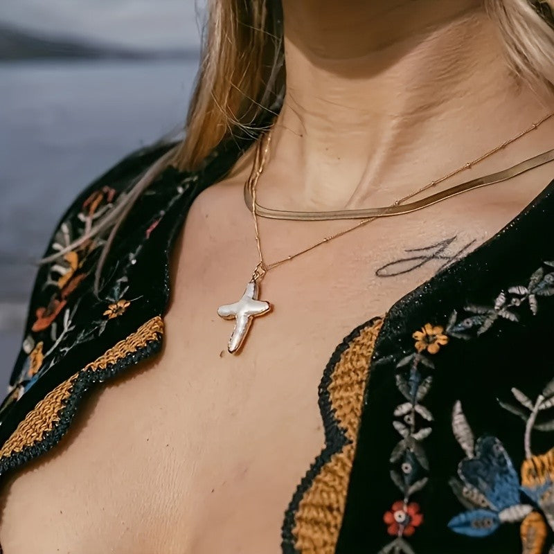 White Shell Cross Necklace