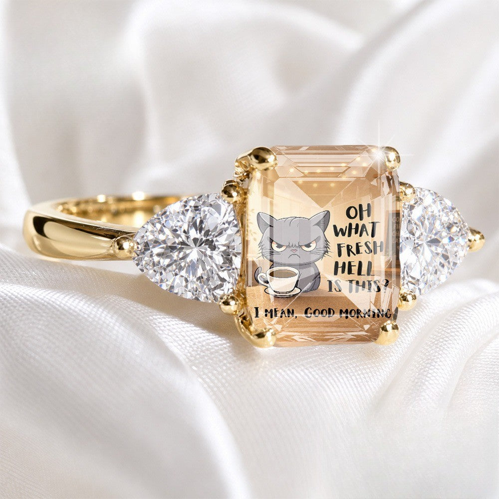 Cat & Coffee Square Ring