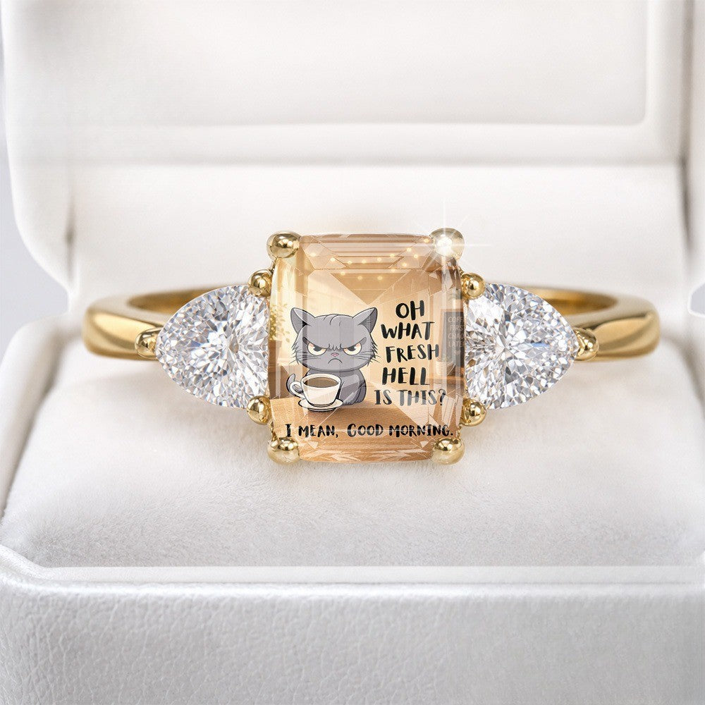 Cat & Coffee Square Ring