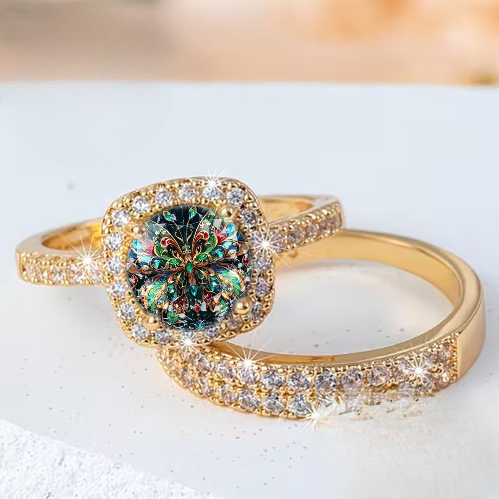 Square Butterfly Crystal Ring Set