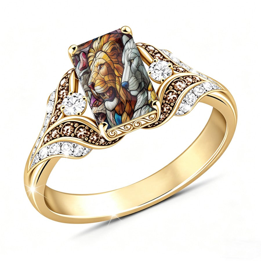 Lion & Wolf Square Ring