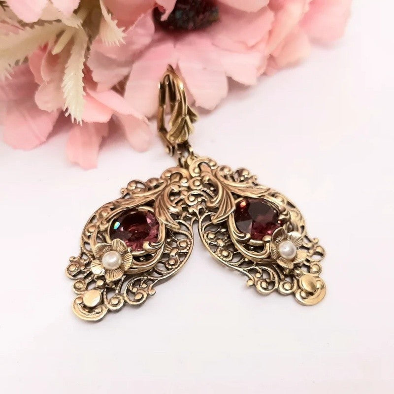 Red Zircon Filigree Drop Earrings