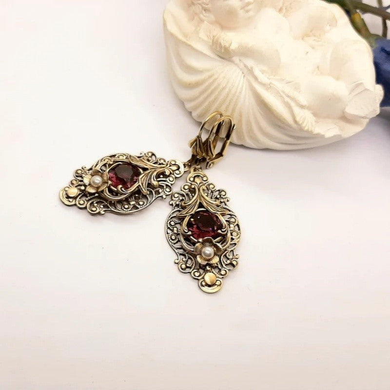 Red Zircon Filigree Drop Earrings