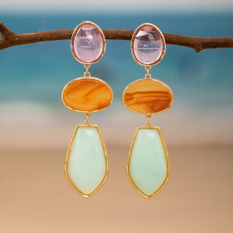 Multi-Color Three-Tier Drop Earrings