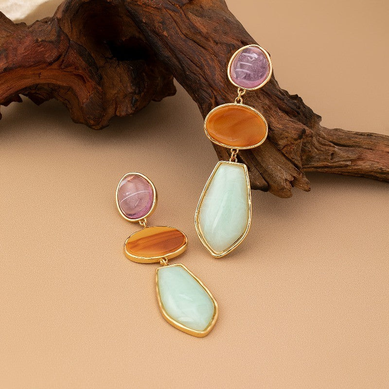 Multi-Color Three-Tier Drop Earrings