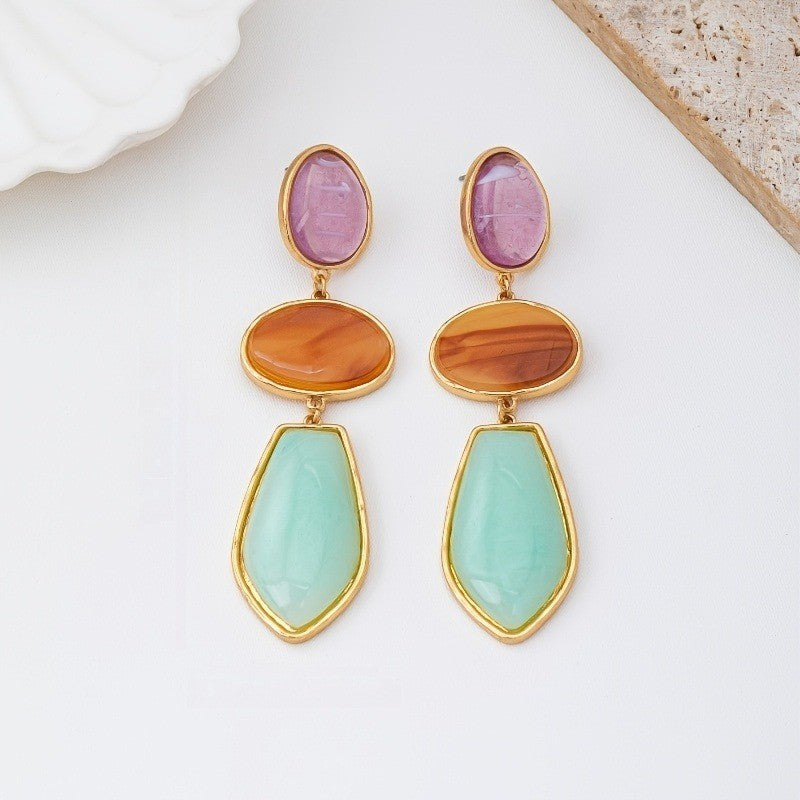 Multi-Color Three-Tier Drop Earrings