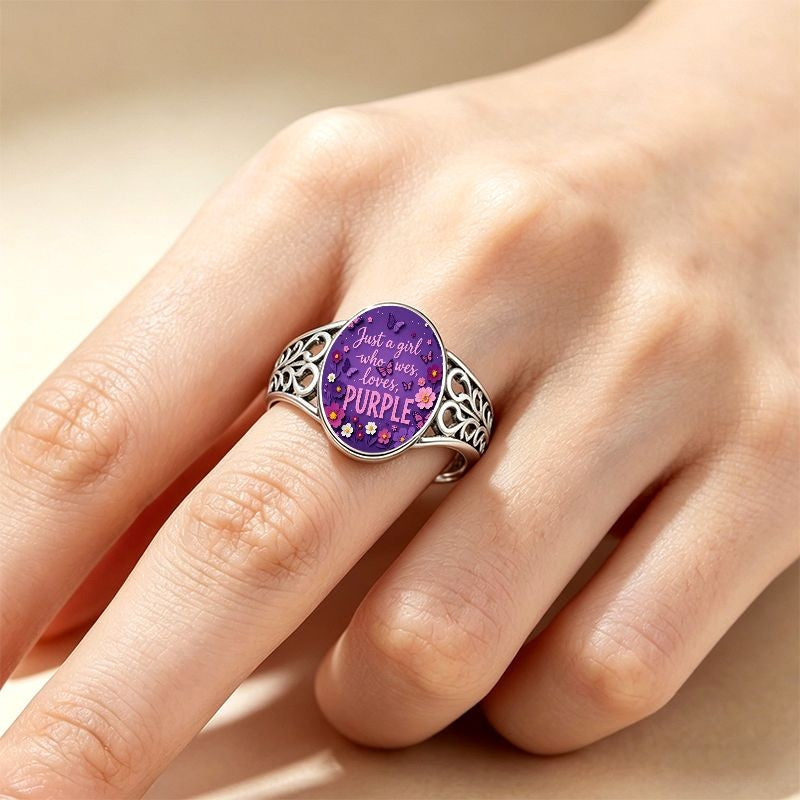 Purple Floral Butterfly Ring