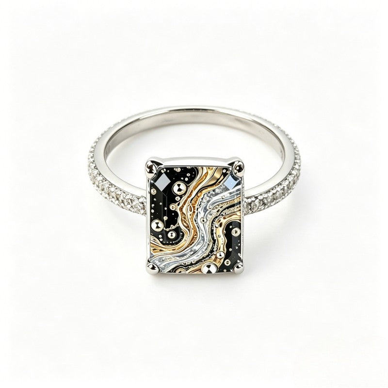 Black and Gold Fluid Square Ring