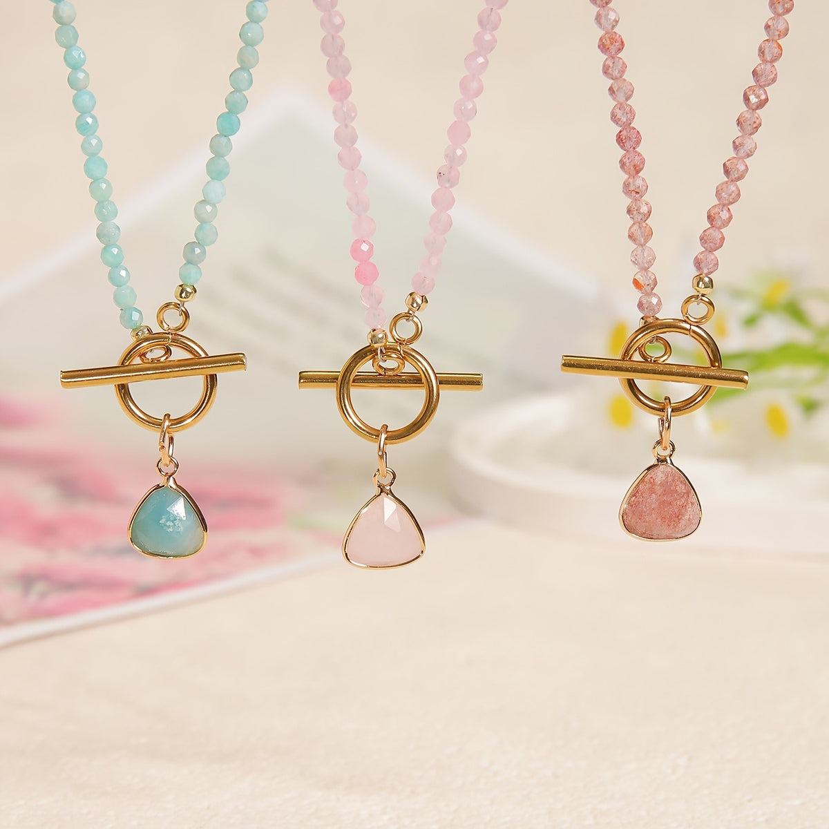 Faceted Stone Triangle Toggle Necklace