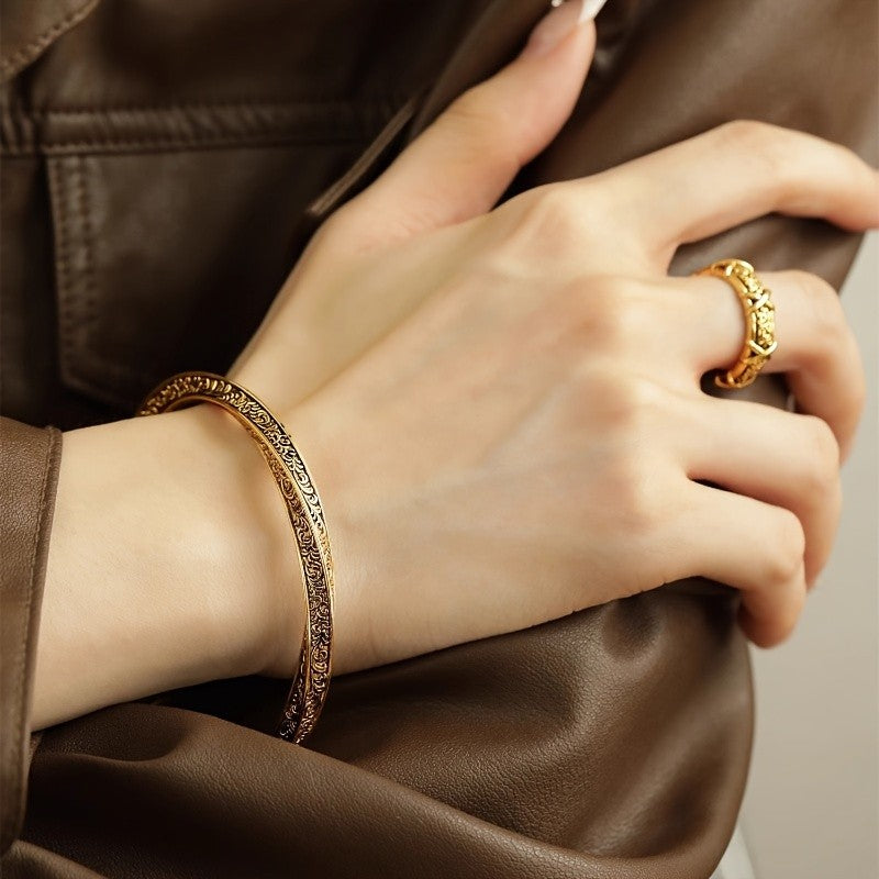 Etched Floral Open Bangle