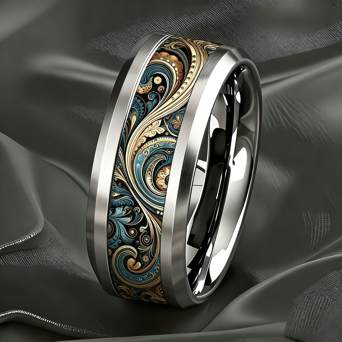 Teal & Gold Baroque Band Ring