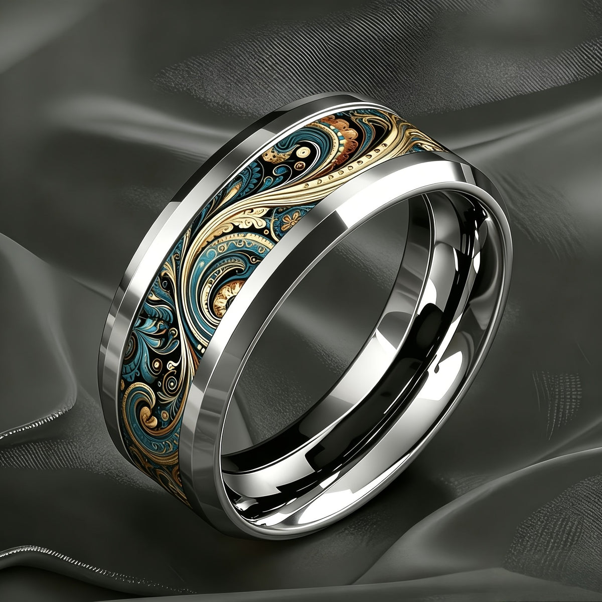 Teal & Gold Baroque Band Ring