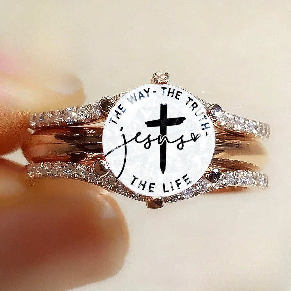 Inscribed Cross Statement Ring