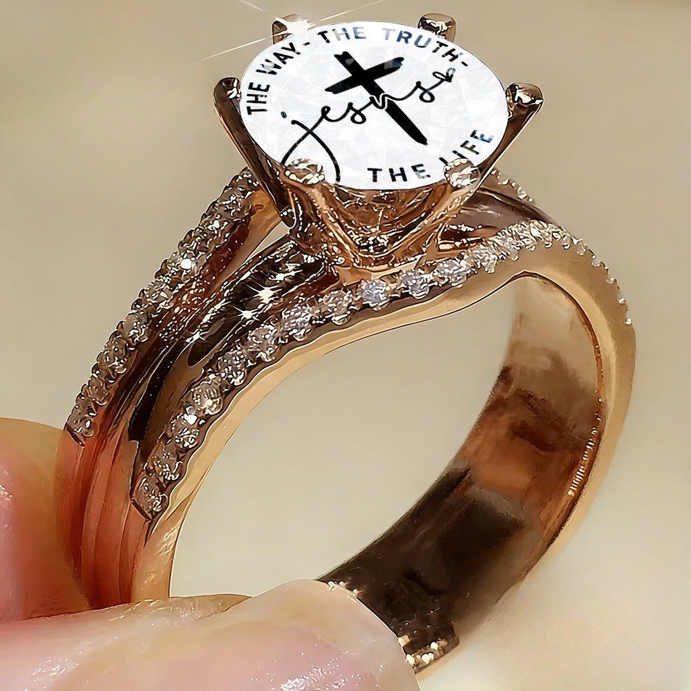 Inscribed Cross Statement Ring