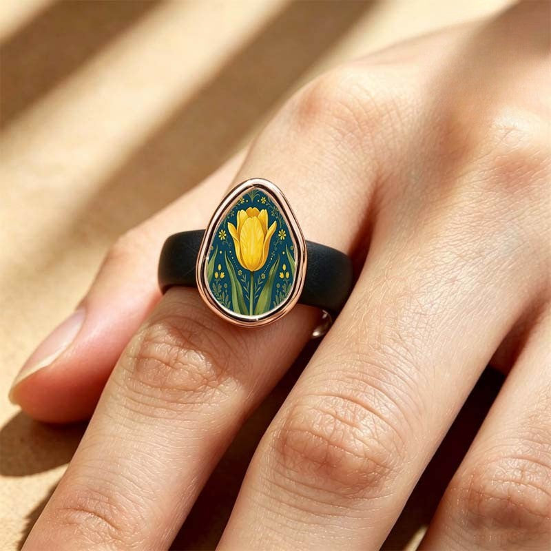Yellow Tulip Teardrop Ring