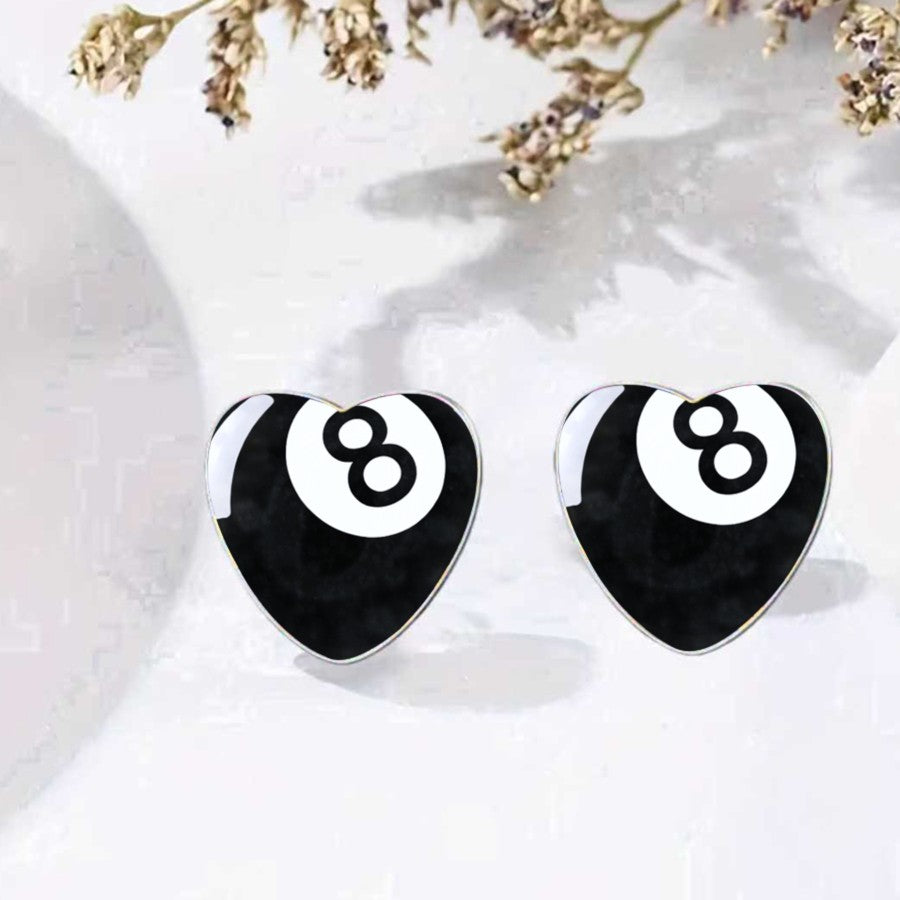 Eight Ball Heart Earrings