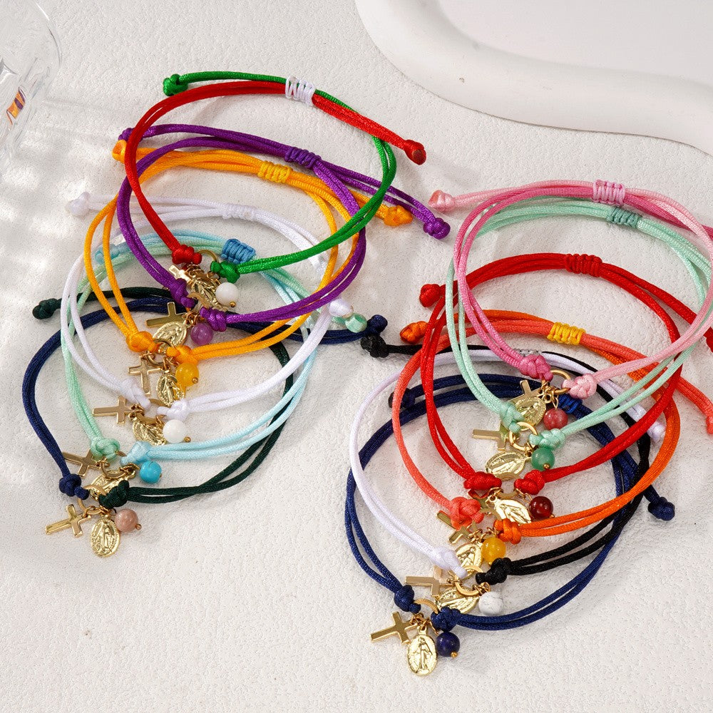 Colorful Cord Cross Charm Bracelet