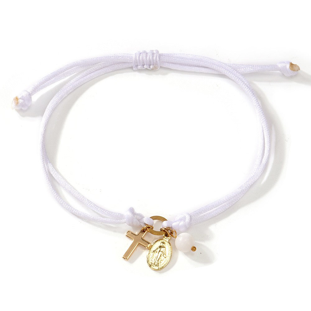 Colorful Cord Cross Charm Bracelet