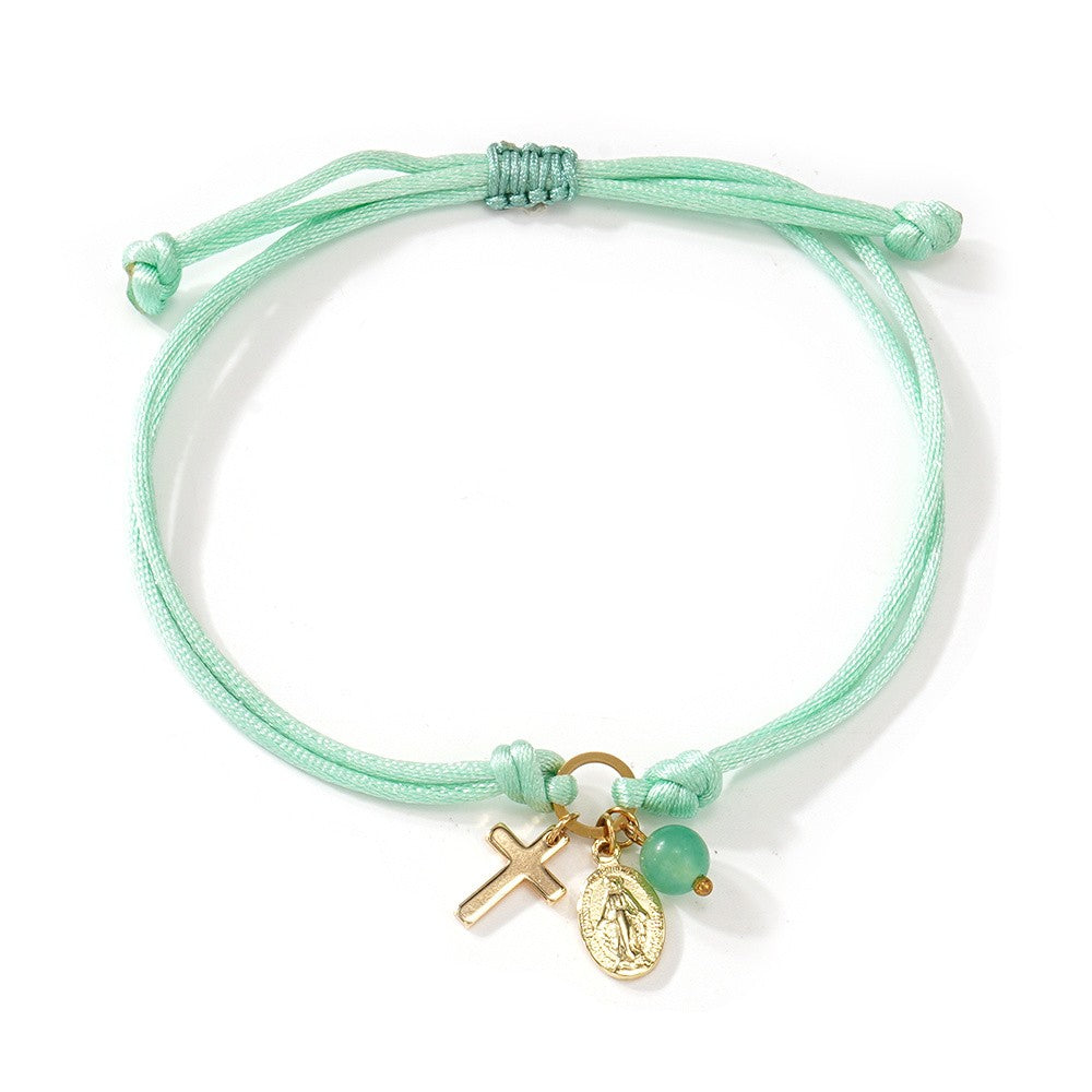Colorful Cord Cross Charm Bracelet