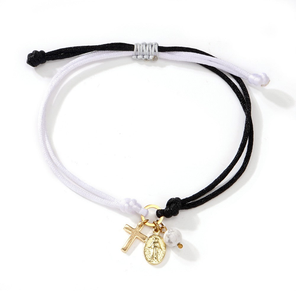 Colorful Cord Cross Charm Bracelet