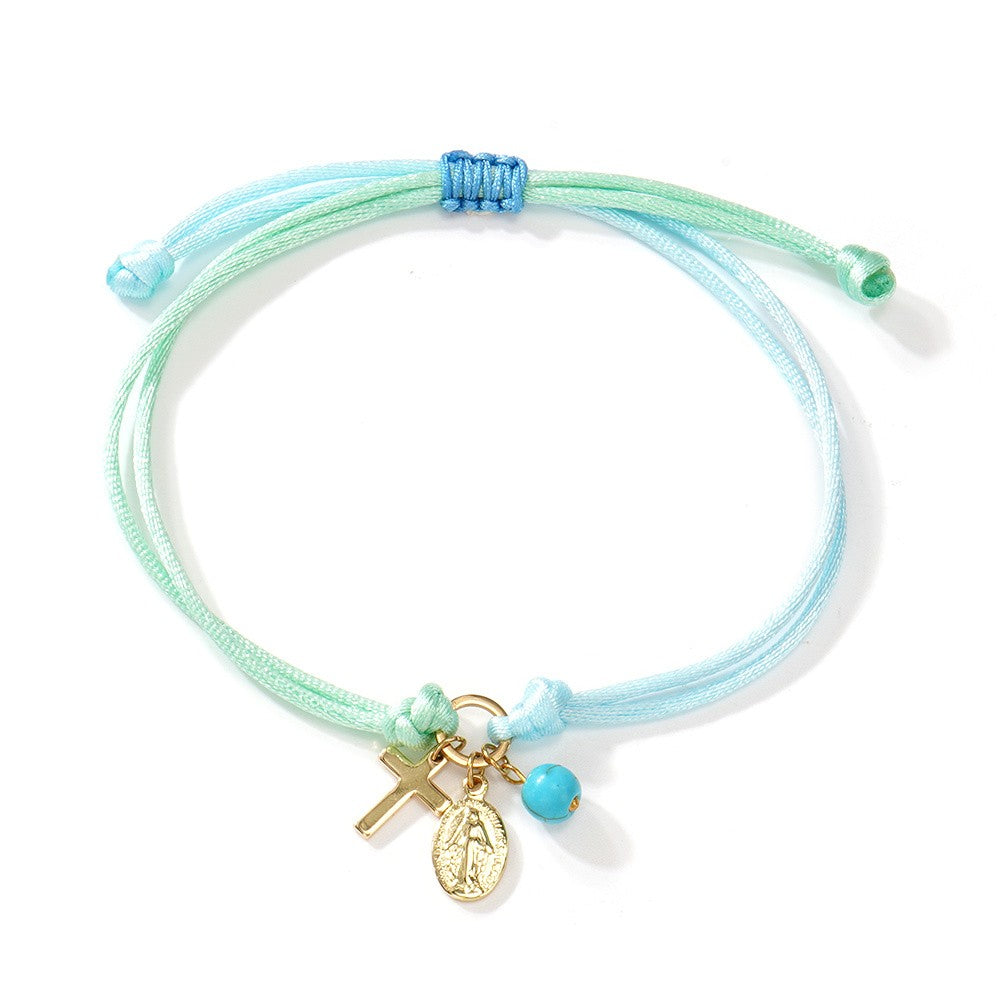 Colorful Cord Cross Charm Bracelet