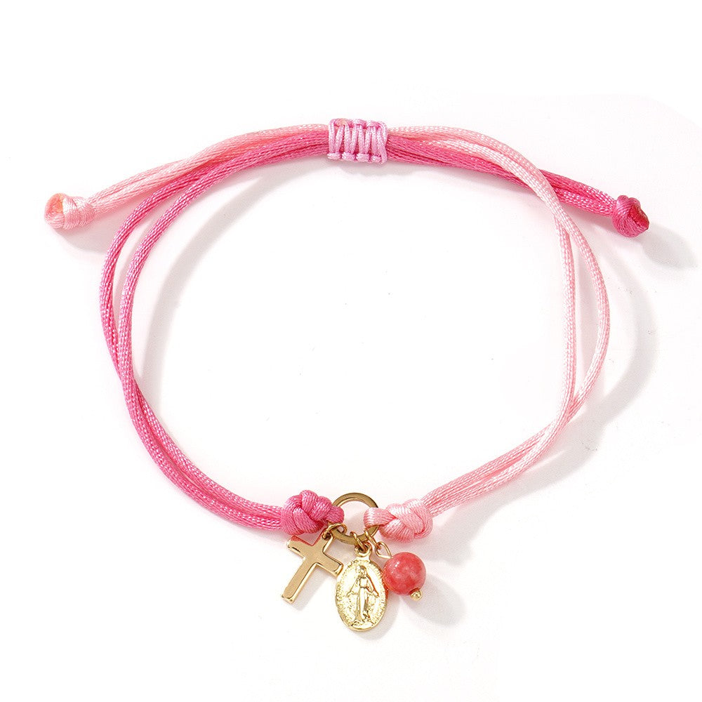 Colorful Cord Cross Charm Bracelet
