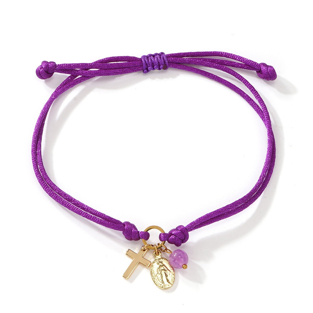 Colorful Cord Cross Charm Bracelet