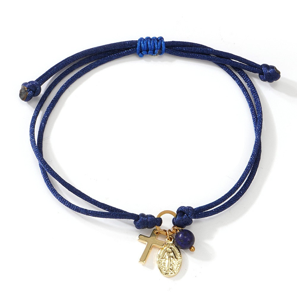 Colorful Cord Cross Charm Bracelet